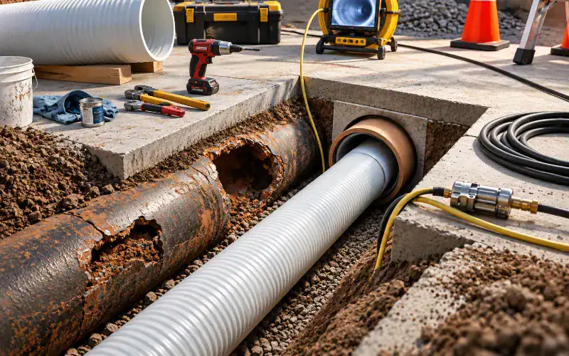 Professional Trench Pipe Replacement Worksite
