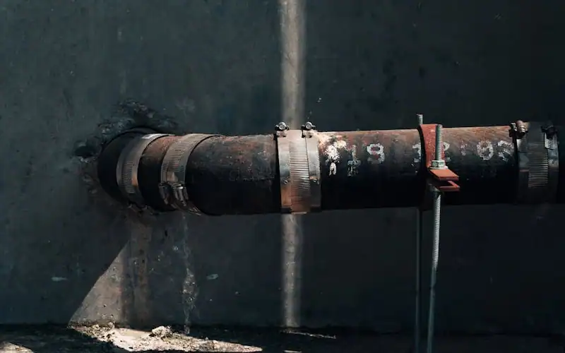 Rusted pipe on a concrete wall