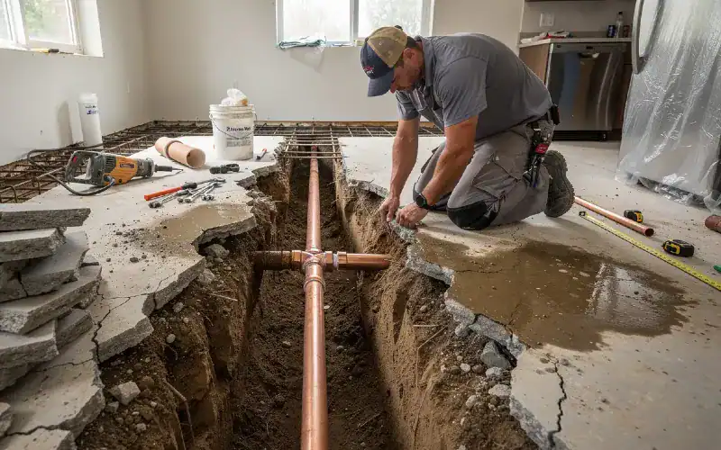 a trenching slab leak repair scenario