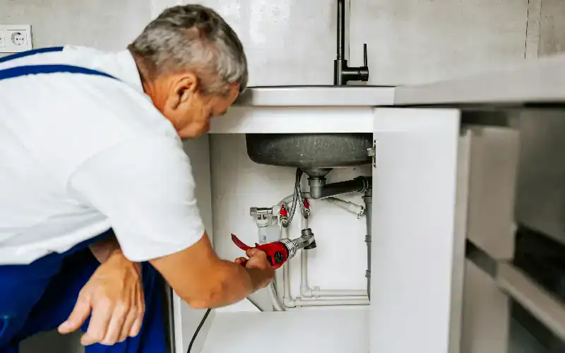man inspecting a sink drain