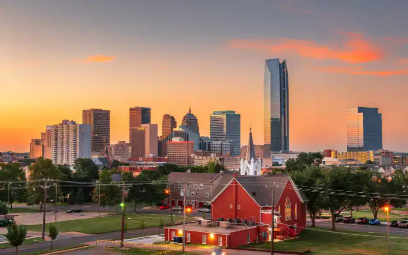 oklahoma sky line at dusk