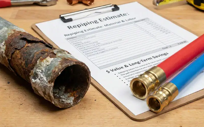 pipes and clipboard on table