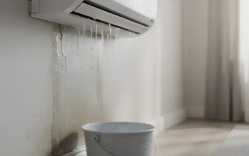 water dripping beneath the AC unit leaking water inside